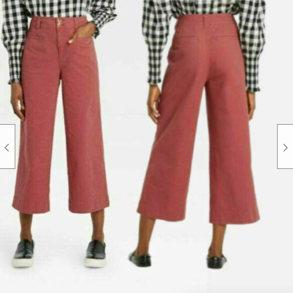 Dark Pink High-Rise Cropped Wide Leg Pants